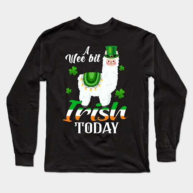 A Wee Bit Irish Today Llama St Patrick's Day Long Sleeve T-Shirt by Manonee